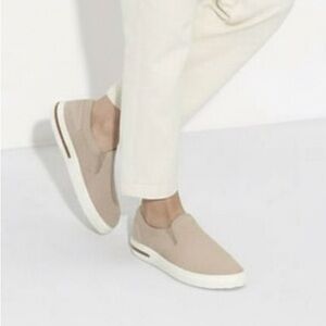 NEW BIRKENSTOCK Oswego Unisex canvas/suede slip-on shoe sandcastle Coastal Sz 40